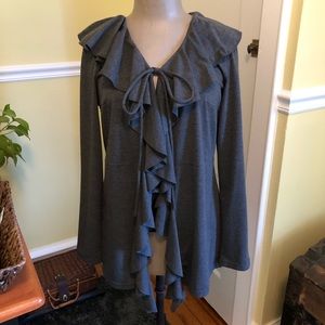 Milano long gray ruffle front lightweight sweater/duster  Size M